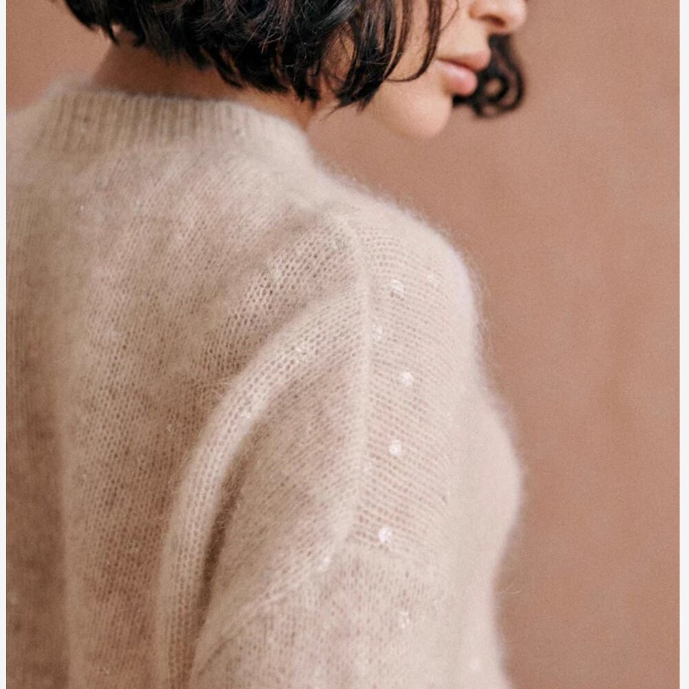 Sezane Ludivine Jumper Mottled Beige / Silver Mohair Knit Sweater French XS/S/M - Picture 4 of 11